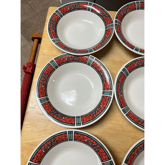 Gibson Designs Coca Cola Traditions Stained Glass Pattern Soup/Cereal Bowl 6 Set - Picture 6 of 9